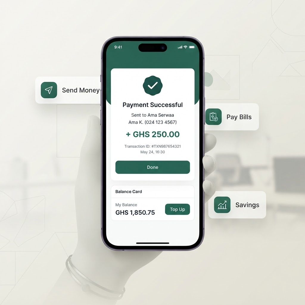 Application mobile Noyah affichant un transfert de paiement
